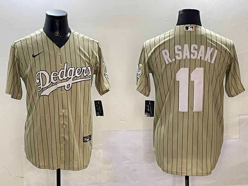 Men Los Angeles Dodgers #11 R.Sasaki Yellow Stripe Fashion Game 2025 Nike MLB Jersey style 1->san diego padres->MLB Jersey